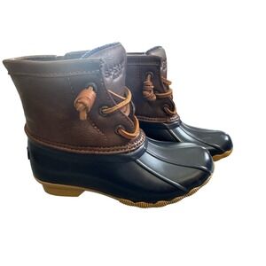 Sperry Kids Saltwater Duck Boots Navy Brown Blue CG55203A Size 11M